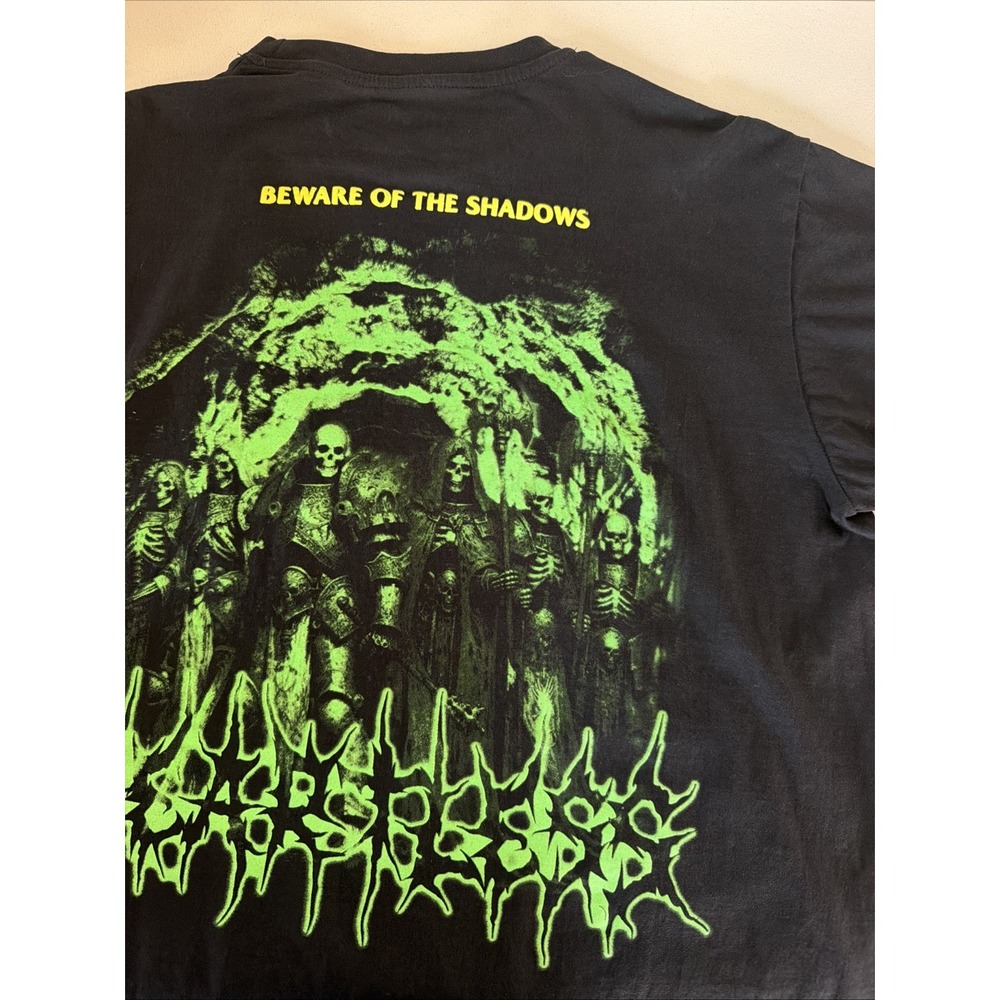 Miken Men's Large Graphic Tee Black Beware Of The Shadows Green Skull T-Shirt L